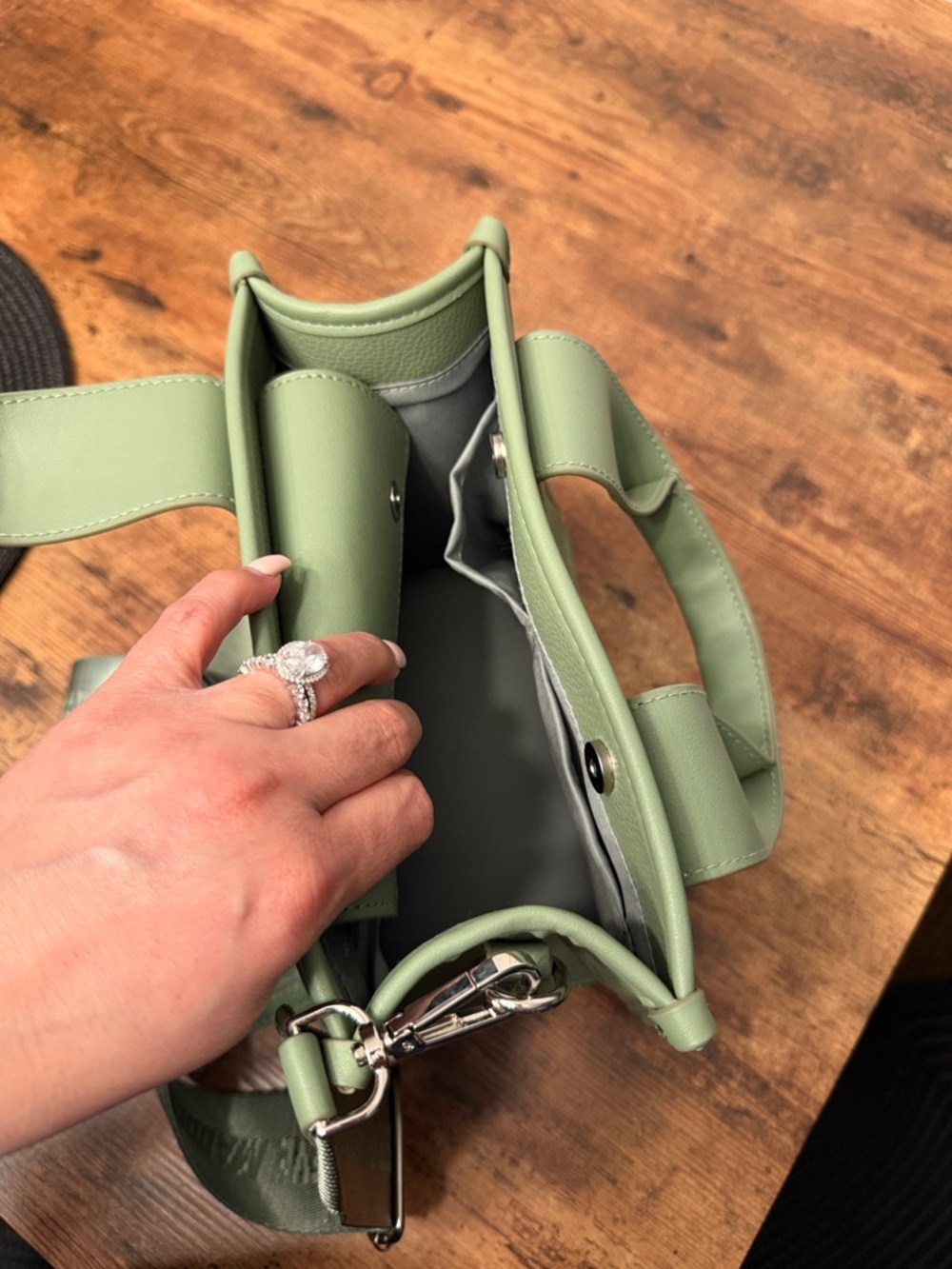 Steve Madden Sage Green Mini Tote with Matching Card Case - Picture 4 of 9